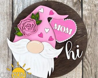Mother’s Day Gnome Door Hanger SVG | Interchangeable Welcome Sign SVG | Gnome SVG Laser Cut File | Mother’s Day Front Door Decor
