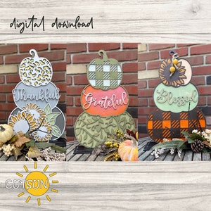 Calabazas apiladas en pie SVG / Archivo cortado con láser para decoración de otoño / Calabaza SVG para exhibiciones de mesa y estantes de otoño