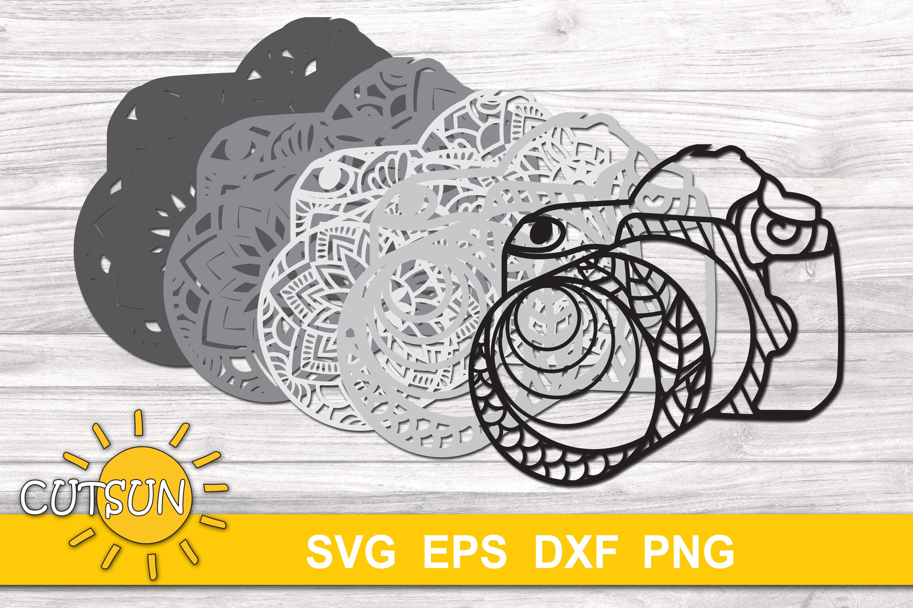 3D Layered Photo Camera Mandala SVG | 5 Layer Laser Cut File ...