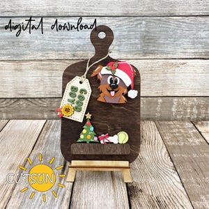 Decoração de tábua de corte intercambiável para filhotes de cachorro de Natal SVG Decoração de natal svg Cachorro svg Presente para dono de cachorro Decoração de prateleira Arquivo de corte a laser
