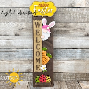 Easter Gnome Porch Sign SVG, Interchangeable Add-On, Vertical Porch Leaner, Welcome Sign SVG, Easter SVG, Laser Cut File