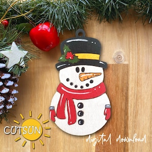 Snowman Ornament SVG | Christmas Snowman Ornament Laser Cut File | Holiday Snowman SVG | Christmas Decor SVG