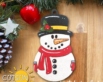 Snowman Ornament SVG | Christmas Snowman Ornament Laser Cut File | Holiday Snowman SVG | Christmas Decor SVG