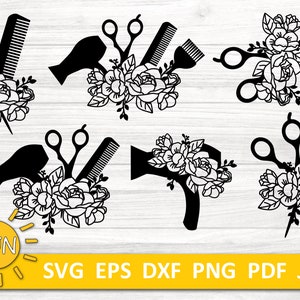 Hair stylist SVG | Floral Hairdresser svg bundle | Hair salon svg | Floral scissors svg | Blow dryer svg | Hair dryer SVG | Hair stylist SVG