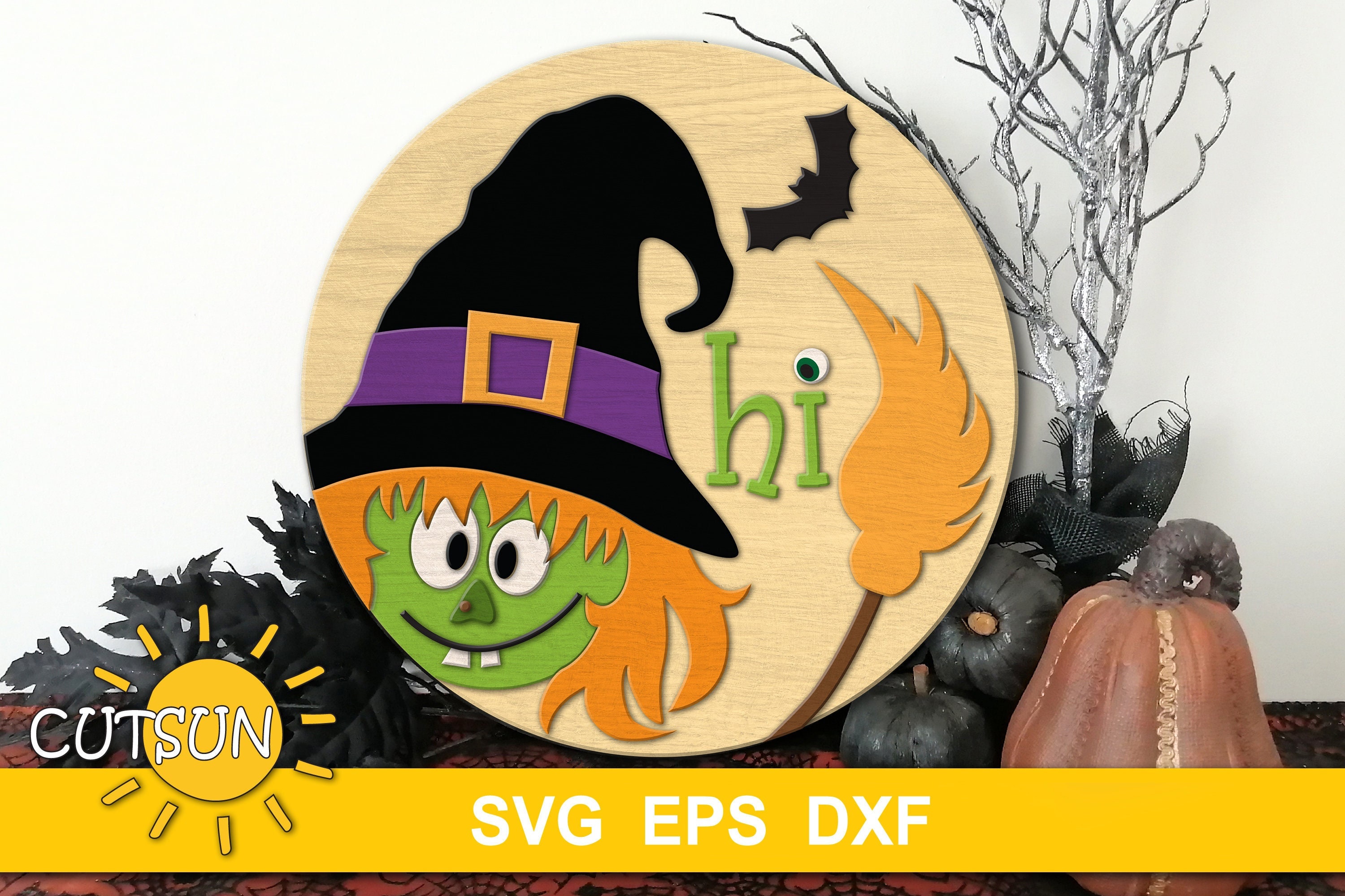 Halloween Door Hanger SVG | Cute Witch Front Door Sign Laser Cut File ...