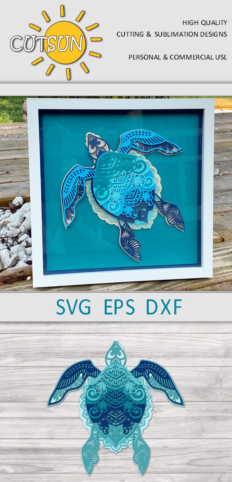 3D Layered Mandala Turtle SVG 6 layers cut file | Etsy