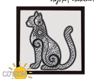 3D Layered Mandala Cat (3) SVG 5 layers | 3D layered DXF laser cut | Commercial use Glowforge | Cricut | Silhouette