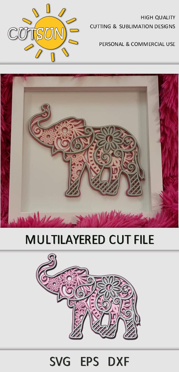 Download 3d Layered Elephant Mandala Svg 5 Layers Cut File Glowforge Etsy