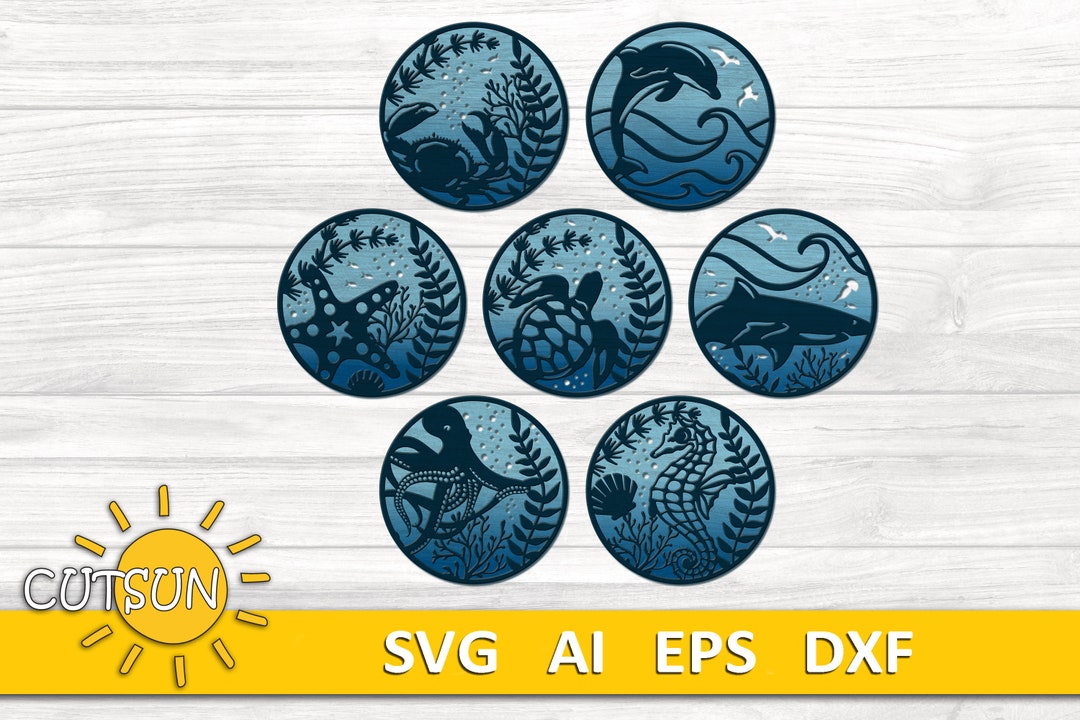 Svg Rounds Nautical Beach Svg Rounds Sea Life SVG Bundle Coastal Wall Art Beach House Wall ...