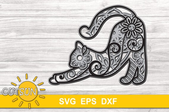 Download 3d Layered Mandala Cat Svg 5 Layers Cut File 3d Layered Dxf Etsy