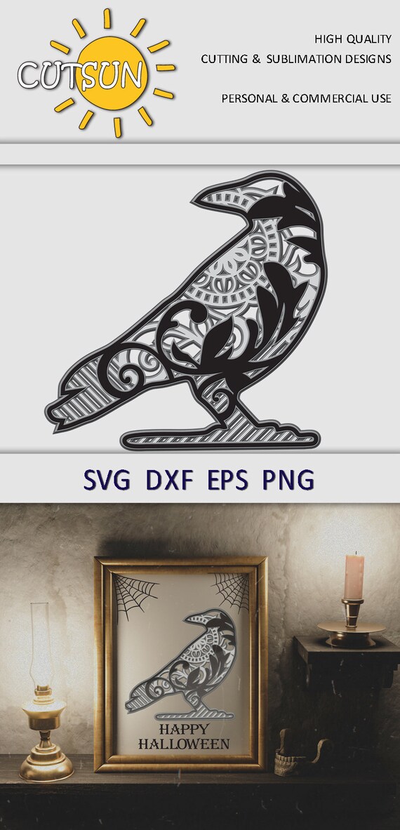 Download 3d Raven Layered Mandala Svg File Halloween Layered Svg Cut Etsy