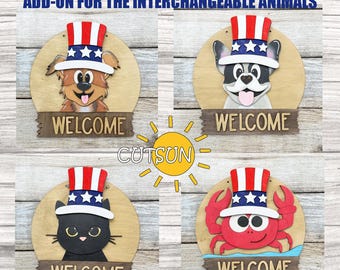 US Patriotic Hat Add-On SVG for Round Interchangeable Animals Door Hanger | 4th of July Laser Cut File