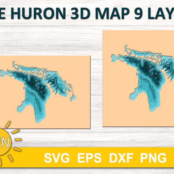 Layered Lake Huron map SVG EPS DXF - 9 layers | Cricut | Silhouette | Glowforge | Laser cutters