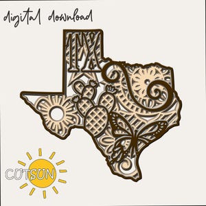 Layered 3D Mandala Texas state SVG 5 layers | 3D layered DXF laser cut | Glowforge SVG | Commercial use Glowforge | Cricut | Silhouette
