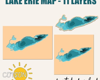 Mapa del lago Erie en capas SVG - 11 capas / Archivo cortado con láser / Cricut SVG