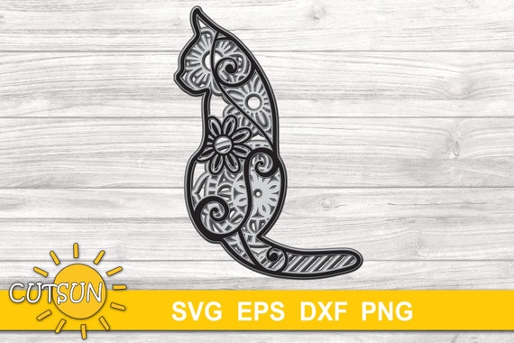 Download 3d Layered Mandala Cat 4 Svg 5 Layers 3d Layered Dxf Laser Etsy