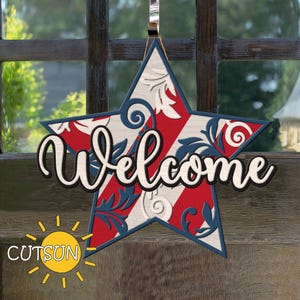 Patriotic door hanger SVG | Vintage star door hanger svg | 4th of July door hanger svg | Patriotic decor | Glowforge SVG | Laser cut file
