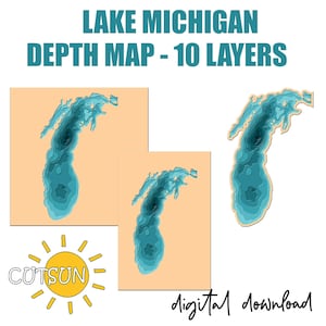 Warstwowa mapa jeziora Michigan w formacie SVG – 10 warstw | Mapa głębi wycinana laserowo | Grafika jeziorna w formacie SVG | Cricut w formacie SVG