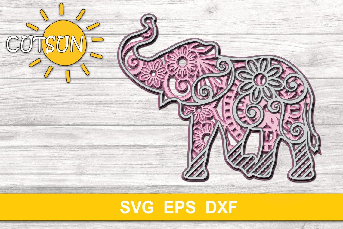 3D Layered Mandala Elephant SVG 5 layers cut file | Etsy