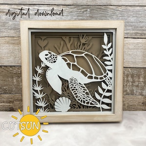 Boîte d'ombre tortue de mer svg | Décoration maison de plage | Décoration murale océan svg | Sous la mer svg | Glowforge SVG | Fichier découpé au laser | Cricut SVG