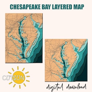 Layered Chesapeake Bay Map SVG | 6-Layer Nautical Depth Map | Laser Cut Files | Cricut svg