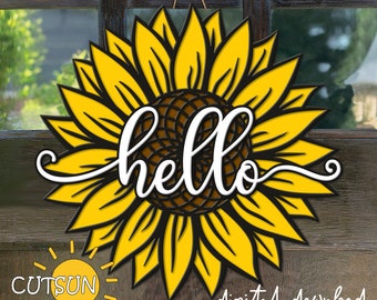 Sunflower door hanger SVG Welcome sign Sunflower decor svg Glowforge SVG Laser cut file
