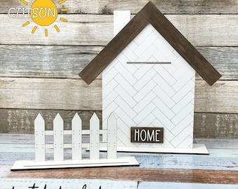 Interchangeable House and Fence Set SVG Base File | Laser Cut Shelf Decor | Starter File for Seasonal Add-Ons