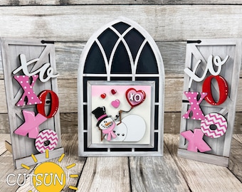Valentine Snowman Add-On SVG | Interchangeable Farmhouse Window Insert | Laser Cut File