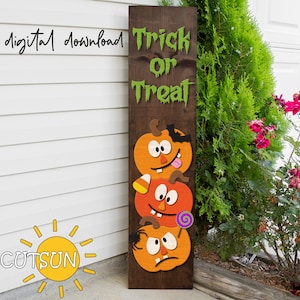 Divertidos calabazas de Halloween signo de porche vertical SVG / Calabazas de Halloween apiladas porche más delgado SVG Archivos cortados con láser Cricut SVG Halloween svg