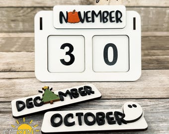 Eternal Calendar, Desktop Calendar Laser Cut File, Interchangeable Months & Birthday Designs, Wooden Perpetual Calendar Digital Download