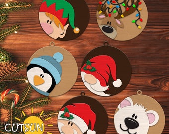 Christmas Ornament SVG Bundle | Santa, Snowman, Reindeer, Gnome & Elf Layered Ornaments | Laser Cut File | Cricut SVG