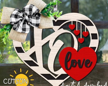 Valentine Door Hanger SVG | Heart Door Sign Laser Cut File | XOXO
