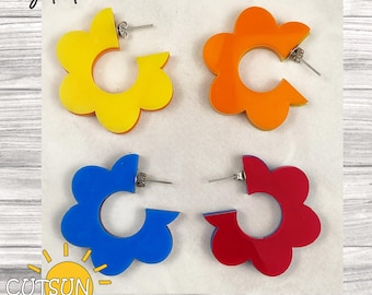 Flower Hoop Earrings SVG | Floral Earring Laser Cut Jewelry File | Hoop Earring SVG Design