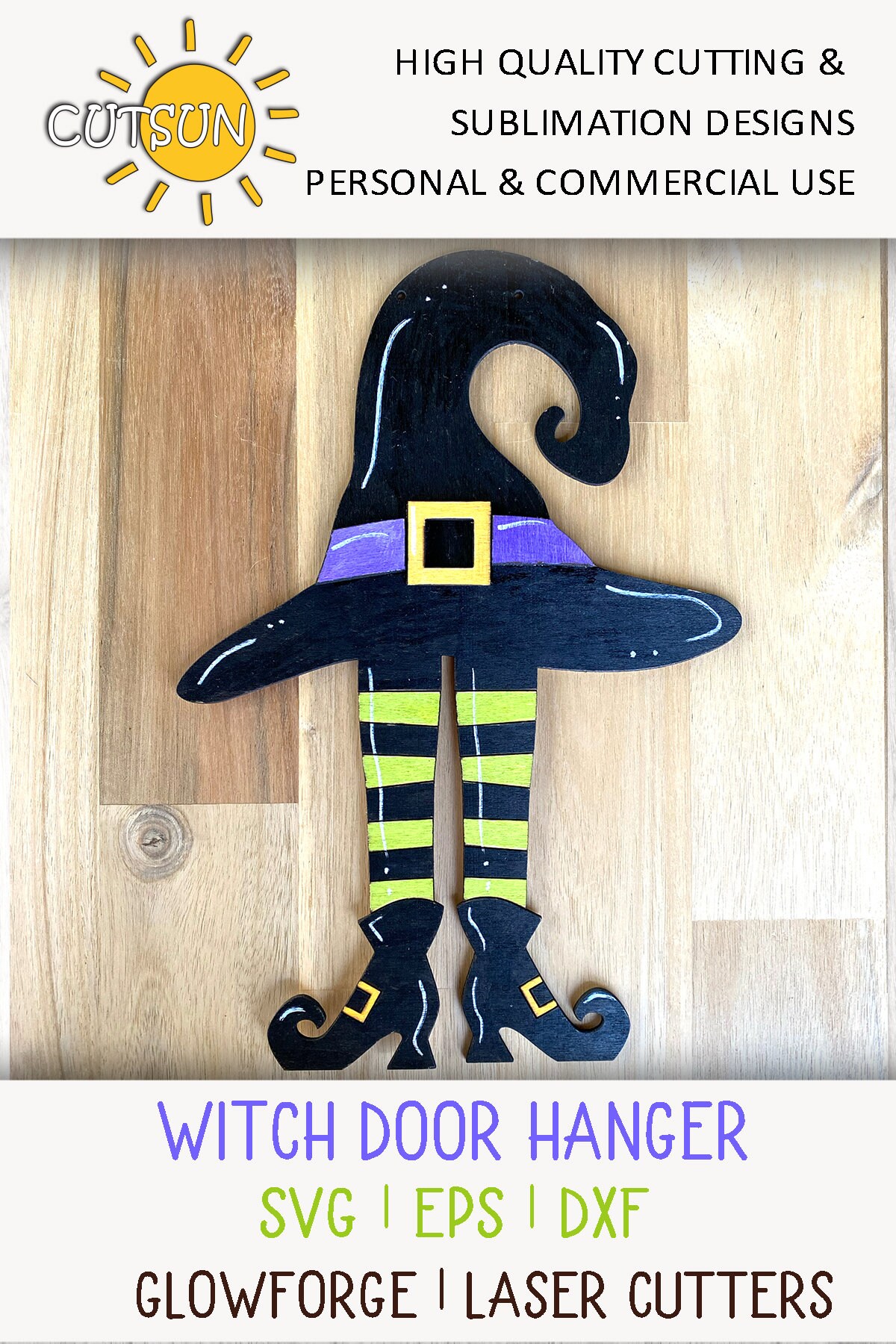 Witch Hat and Legs Halloween Door Hanger SVG | Witch Welcome Sign ...