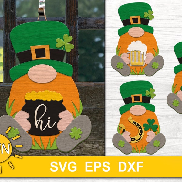 Leprechaun door hanger SVG bundle St Patrick's day Gnome door hanger Gnome SVG bundle Glowforge svg Laser cut file Cricut svg Silhouette svg