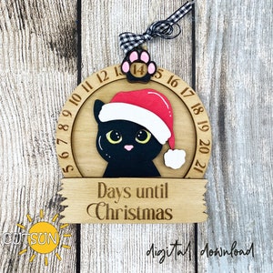 Cuenta regresiva de Navidad SVG Gato SVG Días hasta Navidad Svg Cuenta regresiva para Navidad Svg Adorno navideño cortado con láser