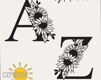Floral Letters Sunflowers A-Z SVG | Floral Alphabet SVG | Monogram SVG