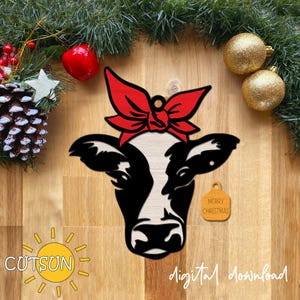 Cow Christmas ornament SVG Cow head ornament svg Farmhouse charm Cow charm Farmhouse decor svg Laser cut file