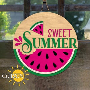 Zomerdeurhanger SVG | Welkomstbordje Sweet Summer Watermelon SVG | Zomerdecor | Lasergesneden bestandsteken | Glowforge-SVG