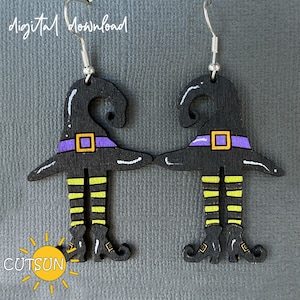 Witch hat and legs Earrings SVG Halloween earrings svg Witch earrings svg Glowforge svg laser cut file