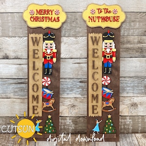 Placa de Natal Quebra-Nozes para Varanda SVG, Complemento Intercambiável para Festas, Arquivo de Corte a Laser para Encosto Vertical para Varanda, Download Digital