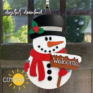 Snowman Door Hanger SVG Christmas door hanger SVG Snowman svg Frost door hanger svg Welcome sign SVG Laser cut file