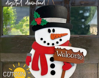 Snowman Door Hanger SVG Christmas door hanger SVG Snowman svg Frost door hanger svg Welcome sign SVG Laser cut file