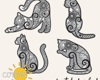 3D Layered Mandala Cat Bundle SVG | 5-Layer Decorative Cat Cut Files for Laser Cutters | Cricut svg