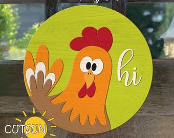 Chicken Door Hanger SVG | Farmhouse Chicken Welcome Sign Laser Cut File | Rustic Front Door Sign SVG | Cricut svg