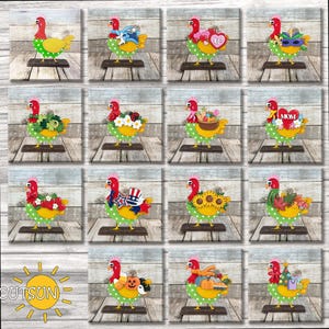 Chicken Shelf Sitter SVG Bundle – Base File + 14 Seasonal Add-Ons for Laser Cutters