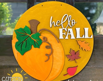 Fall Door Hanger SVG | Pumpkin Front Door Sign | Laser Cut File | Cricut SVG