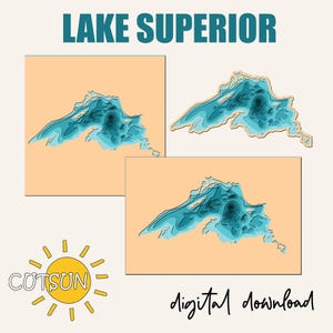 Layered Lake Superior map svg - 9 layers | Lake Superior depth map | Lake art laser cut file | Cricut svg