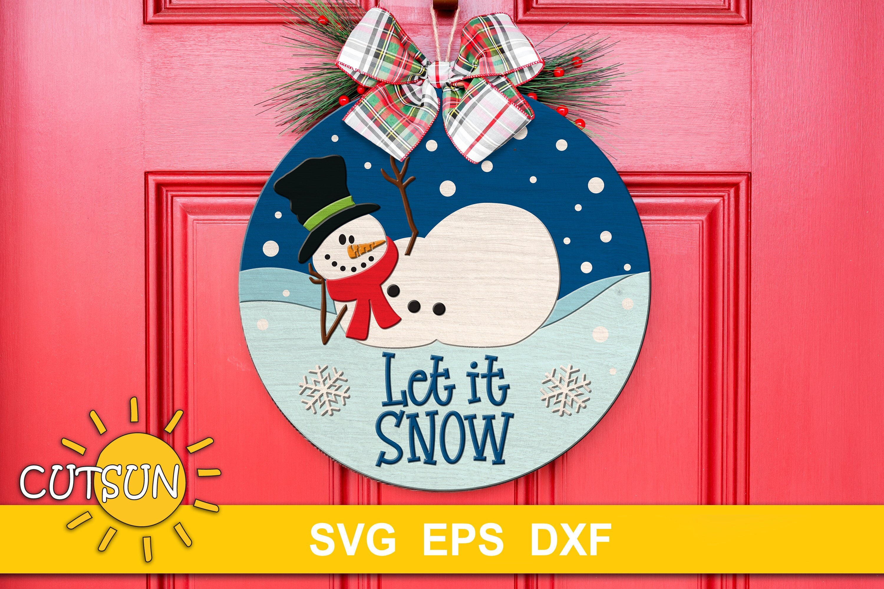 Snowman Door Hanger SVG | Let It Snow Welcome Sign | Winter & Christmas ...