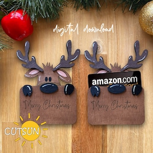 Porta-cartão presente de rena SVG Porta-cartão presente de Natal SVG Enfeite para cartão presente Arquivo cortado a laser Glowforge SVG